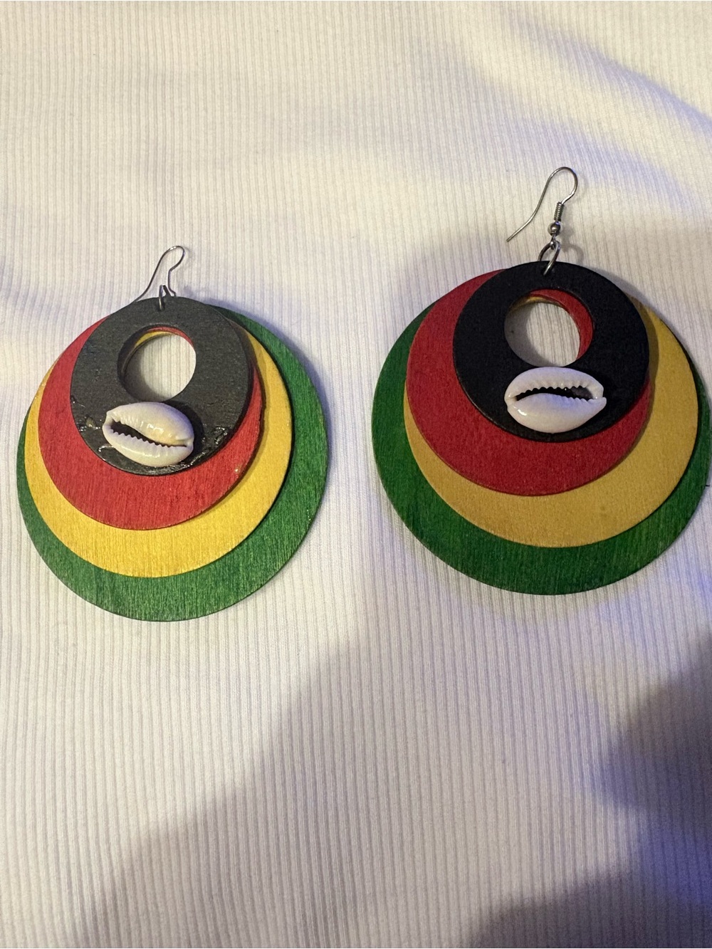 Handmade Multicolor Afrocentric Layered Hoop Earrings with Cowrie Shell!